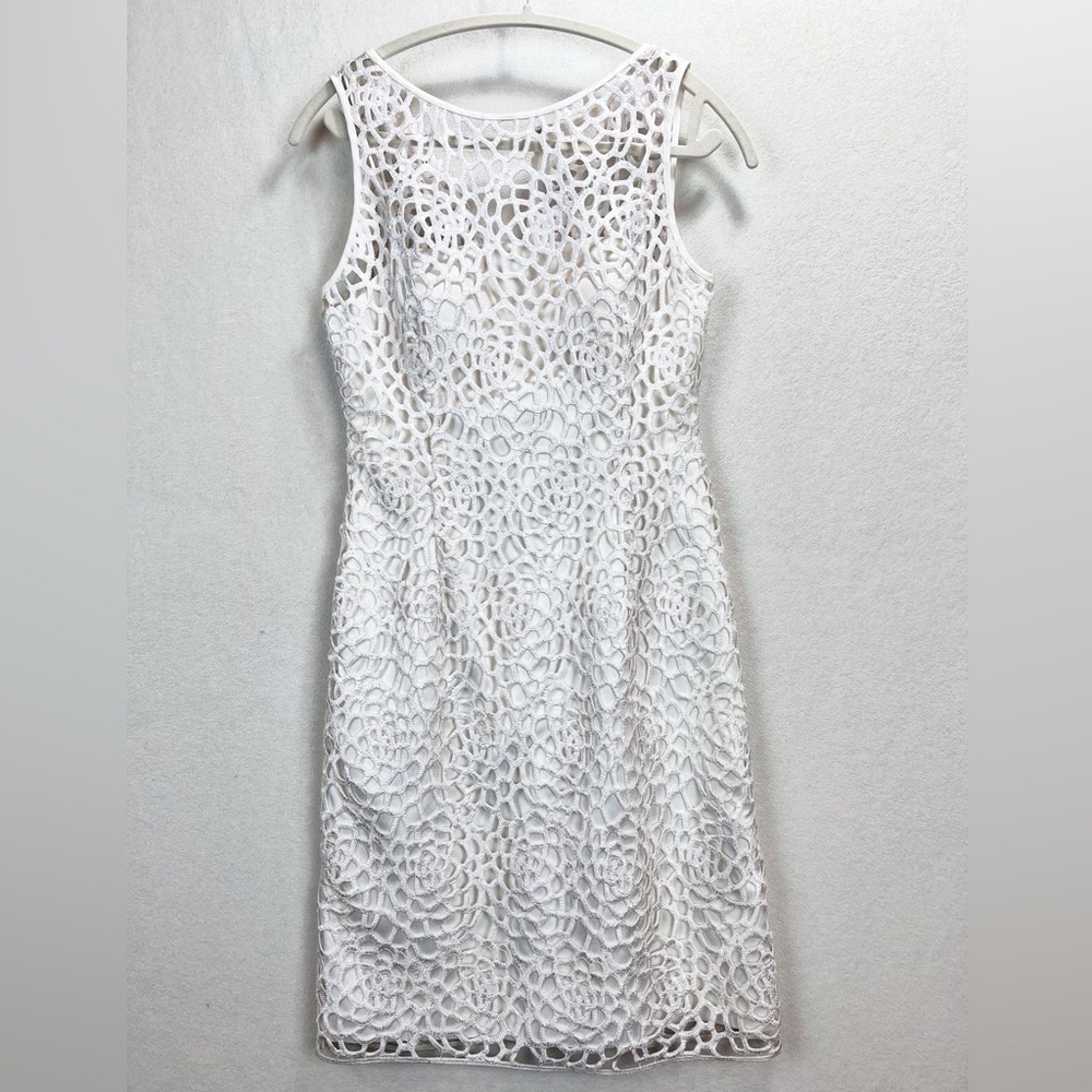 Victor Costa‎ White Lace Sheath Dress Size 4 Sleeveless Summer Wedding Classic